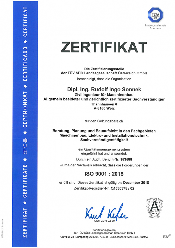 TÜV-ISO 9001-2015 Urkunde